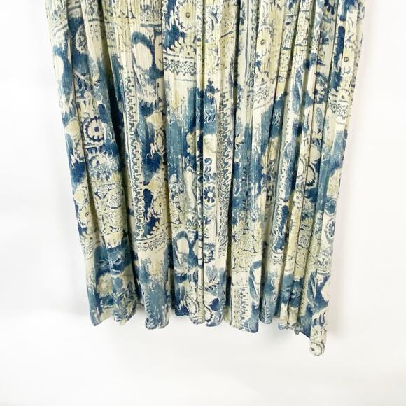 2/$30 Vintage Large Womens Cream/Blue High Waisted Pleated A-Line Midi Skirt - Picture 4 of 8